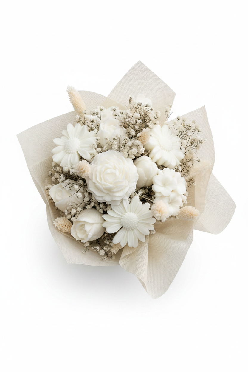 Bouquet Fiori di Cera Bianco Panna - vista dall'alto