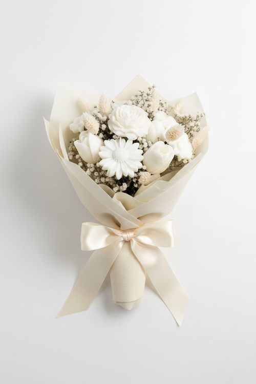 Bouquet Fiori di Cera Bianco Panna - vista laterale