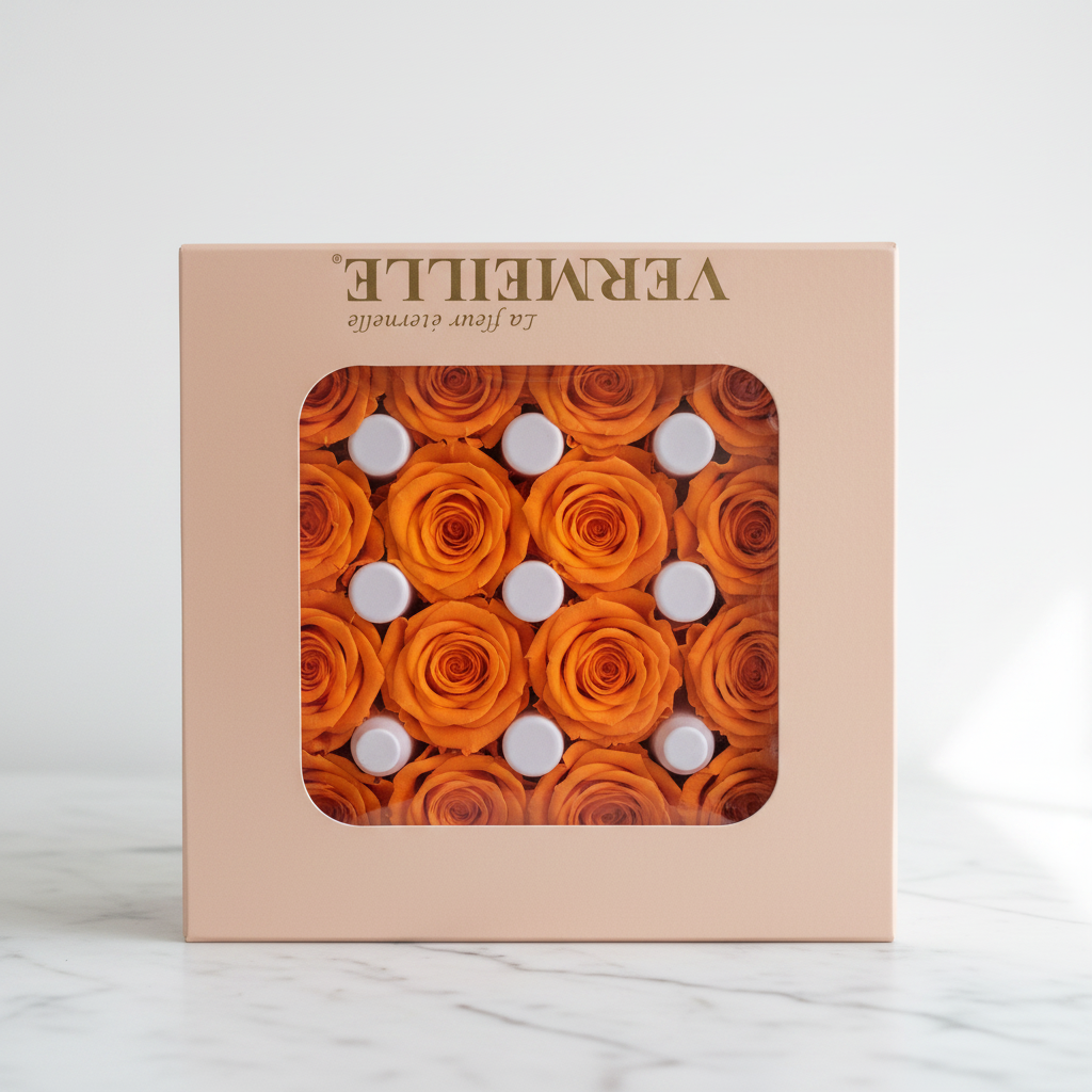 Scatola 16 Rose Stabilizzate Arancio