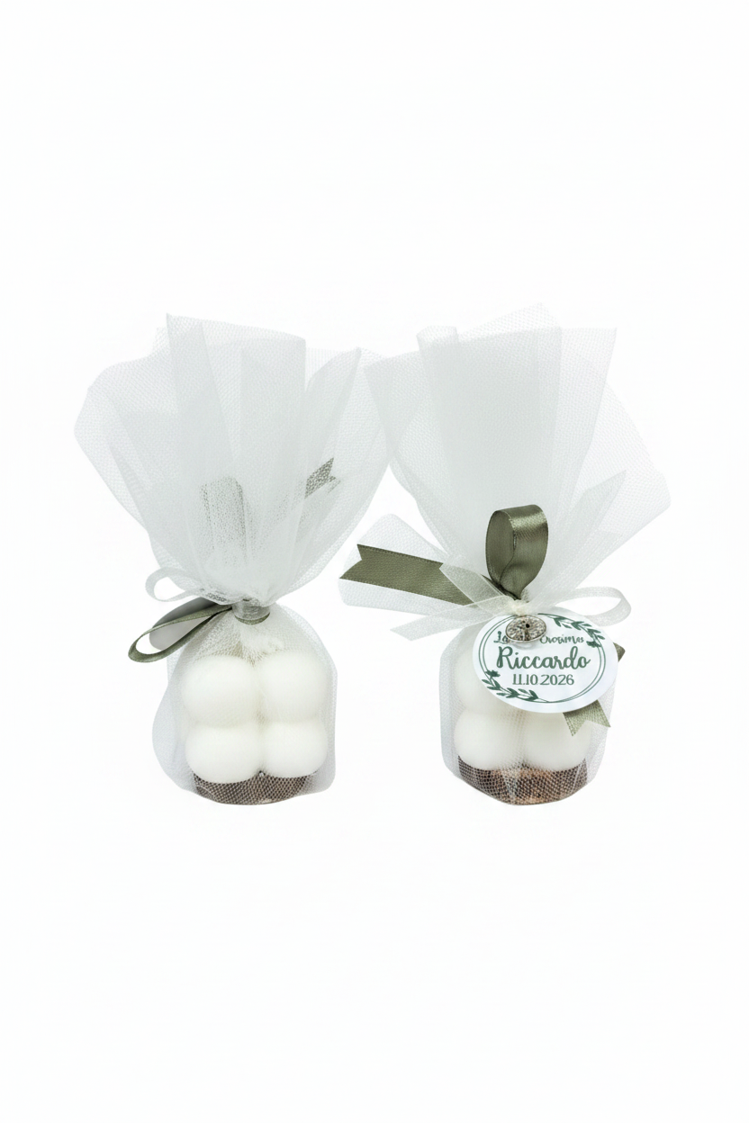Candela Bubble bianca in tulle con nastro verde
