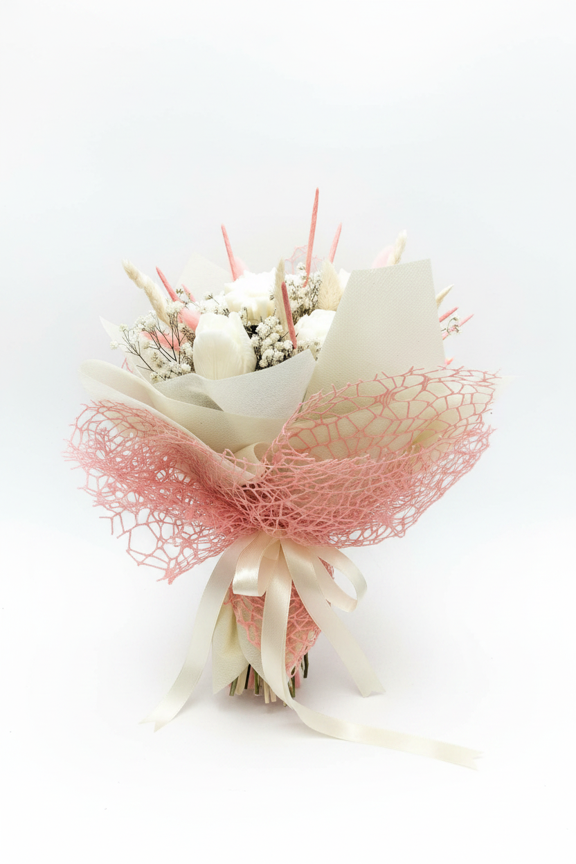 Mazzolino Fiori di Cera Bianco e Corallo