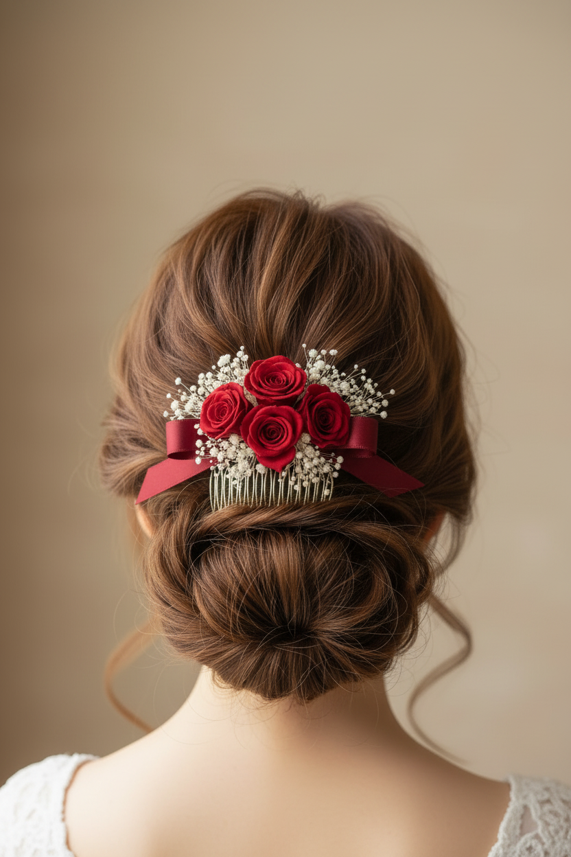 Pettinino con Rose Stabilizzate Rosse