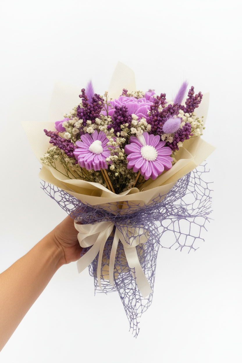 Bouquet Fiori di Cera Viola e Lilla