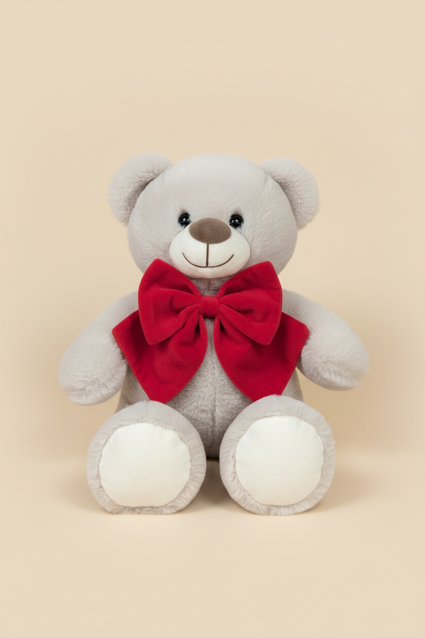Orsetto Peluche Grigio con Fiocco Rosso