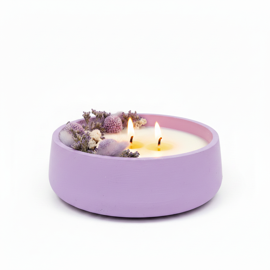 Candela con fiori secchi – Lilla (Small)