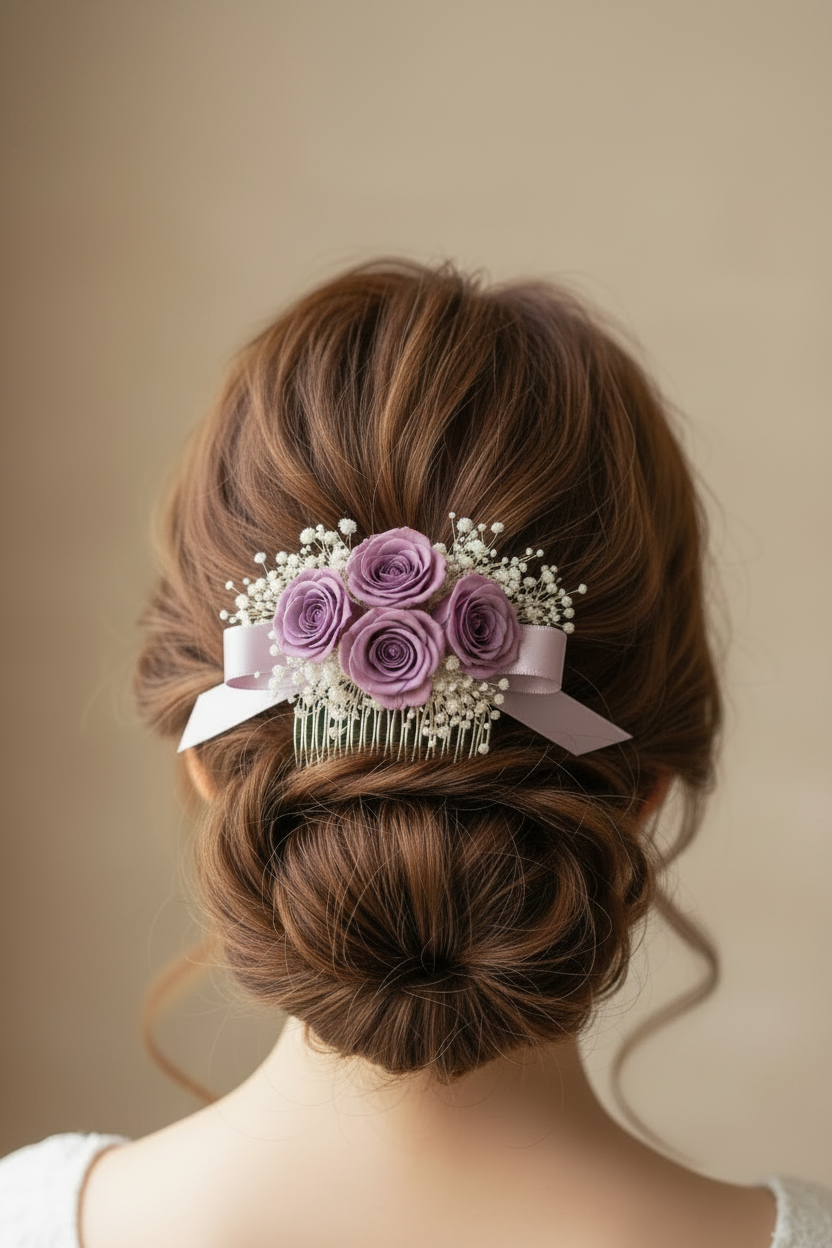 Pettinino con Rose Stabilizzate Lilla