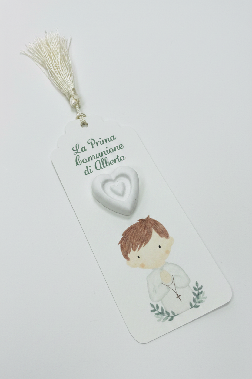 Segnaposto Prima Comunione Bambino con Cuore in Gesso