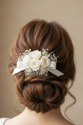 Pettinino con Rose Stabilizzate Bianche