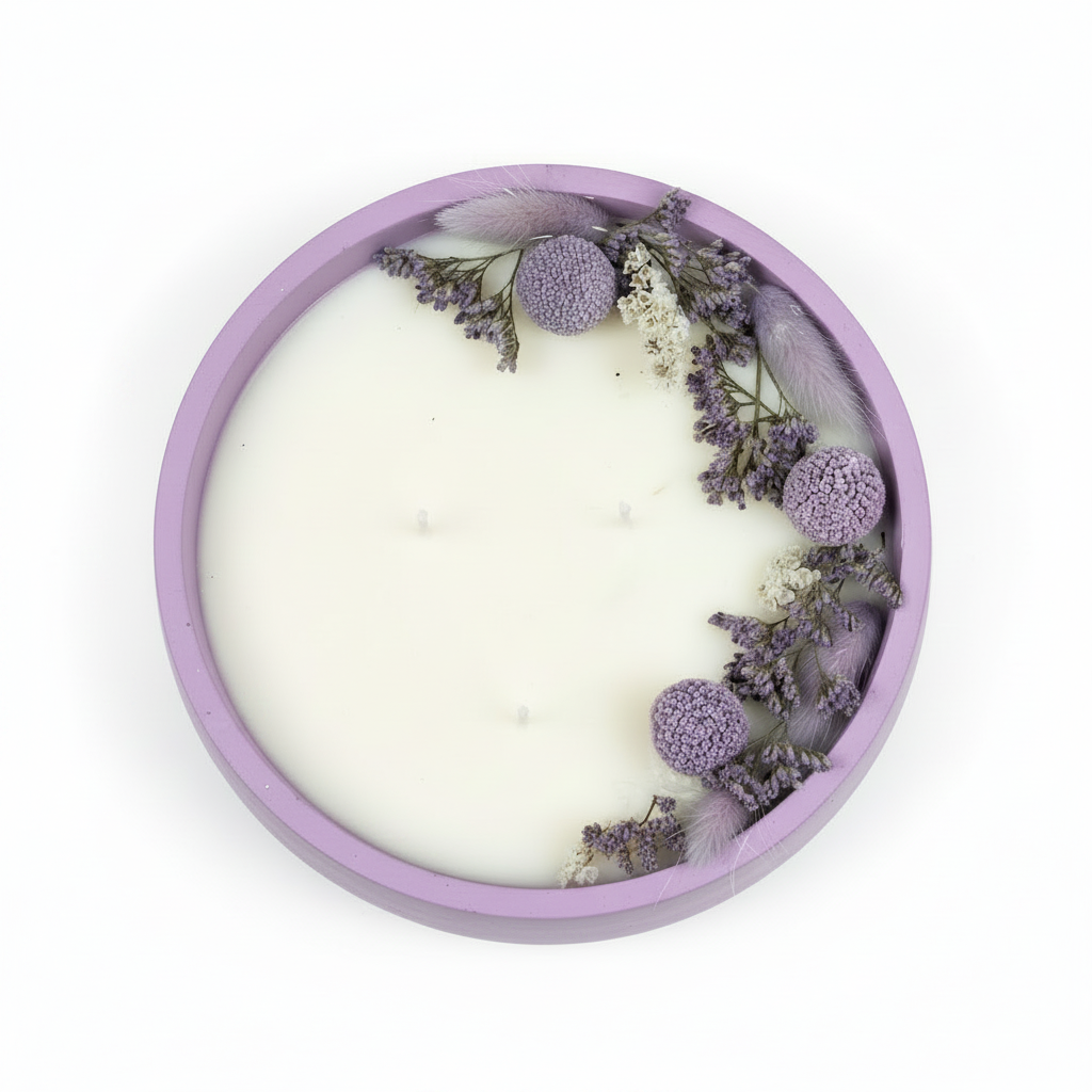 Candela con fiori secchi – Lilla (Small)