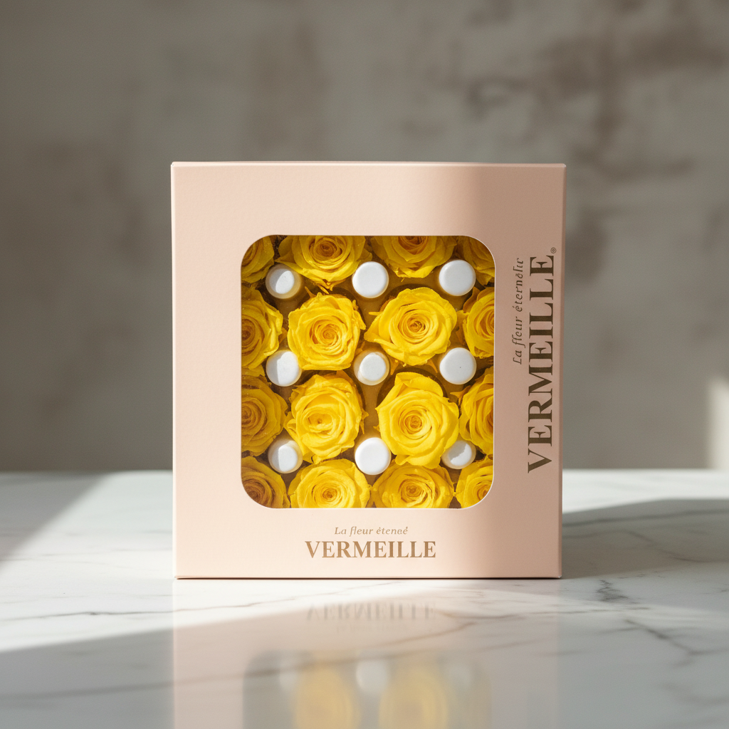 Scatola 16 Rose Stabilizzate Giallo Lemon
