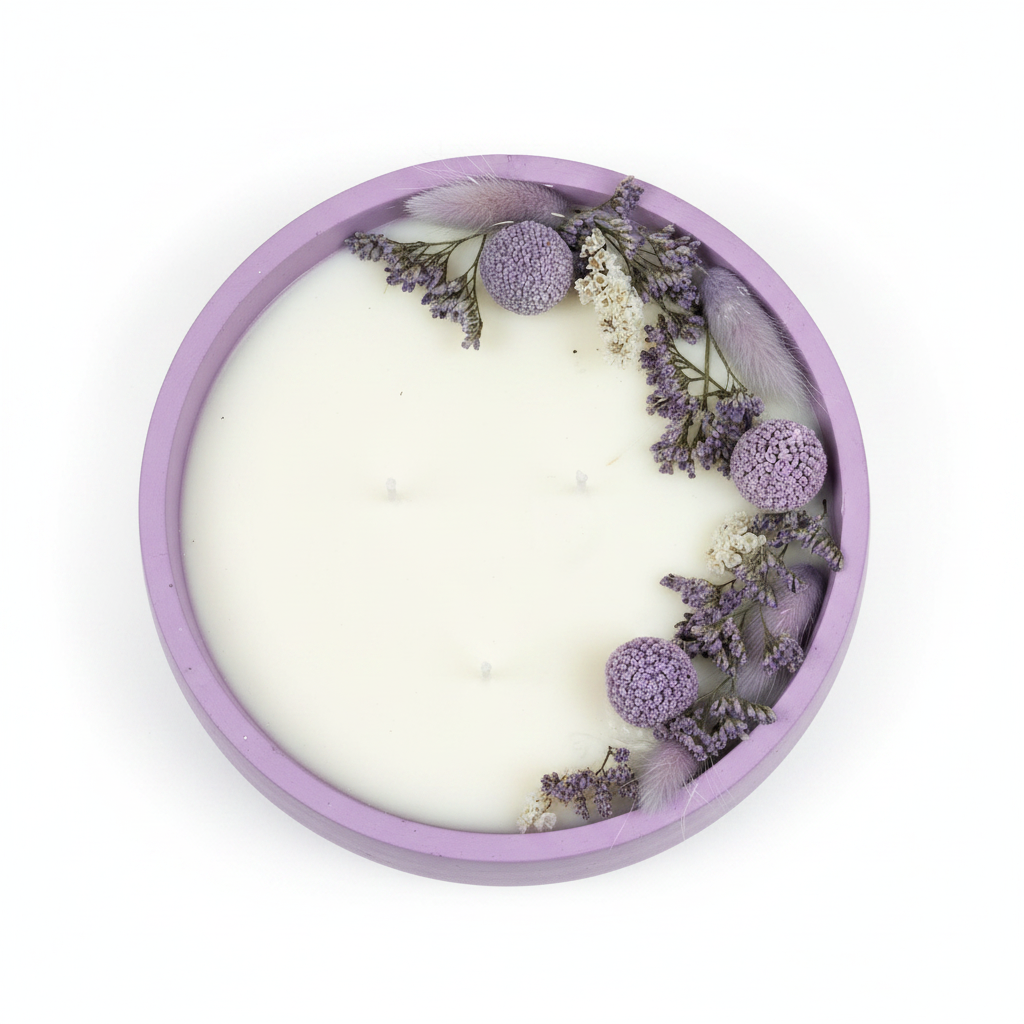 Candela con fiori secchi – Lilla