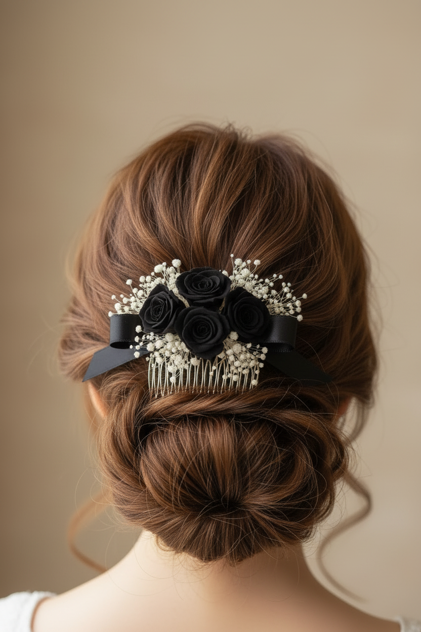 Pettinino con Rose Stabilizzate Nero