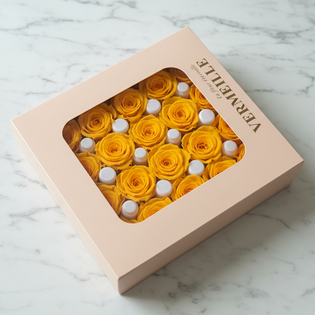 Scatola 16 Rose Stabilizzate Giallo caldo