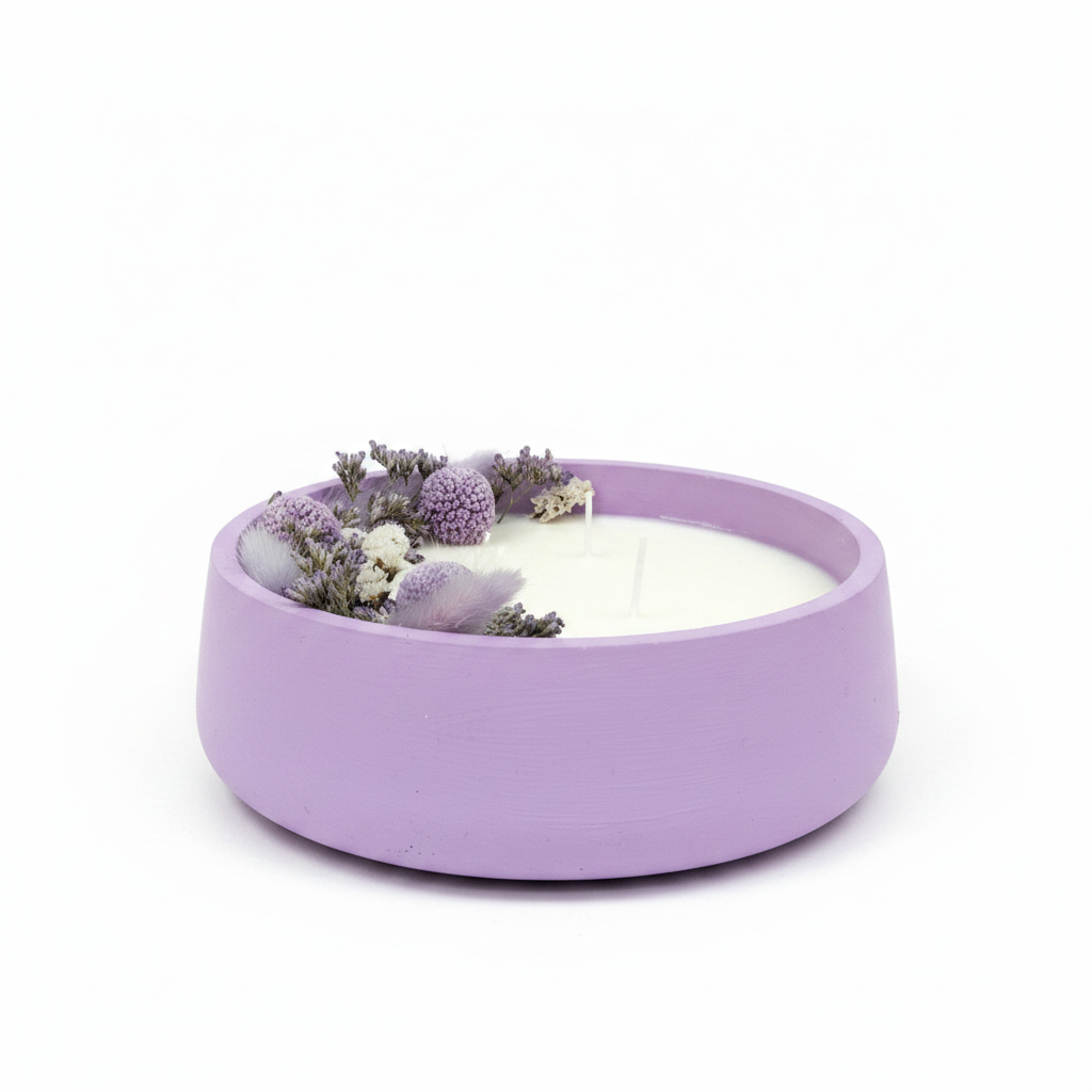 Candela con fiori secchi – Lilla