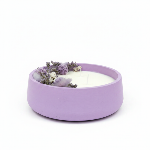 Candela con fiori secchi – Lilla
