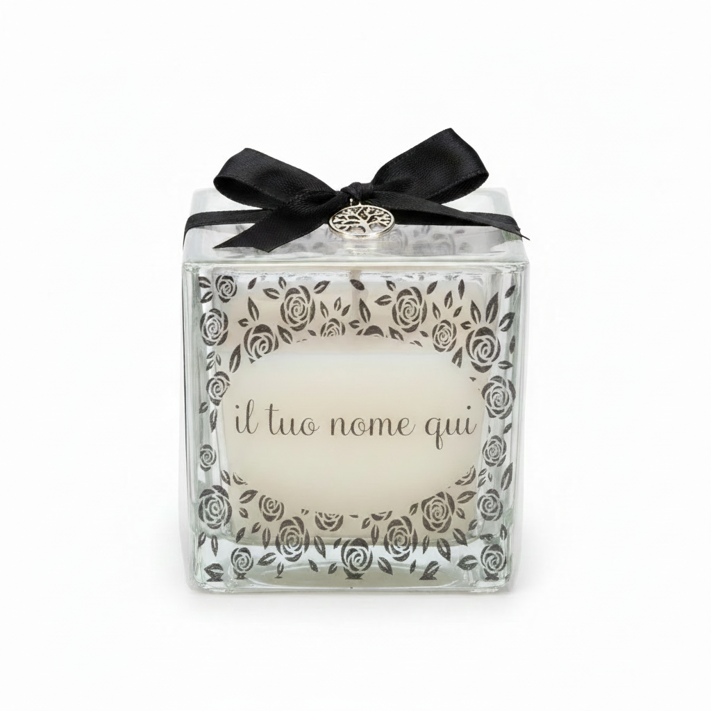 Cubo di vetro con candela personalizzabile