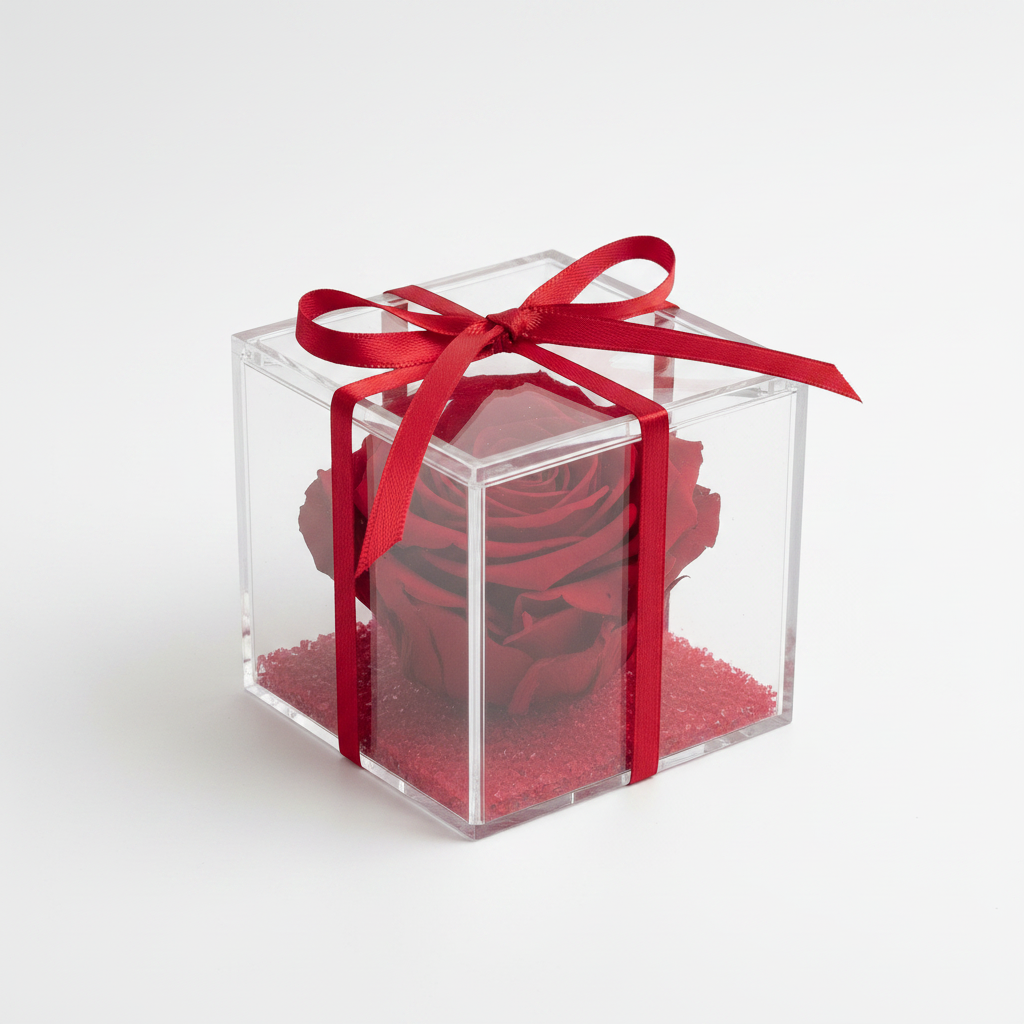 Cubo con Rosa Stabilizzata personalizzabile