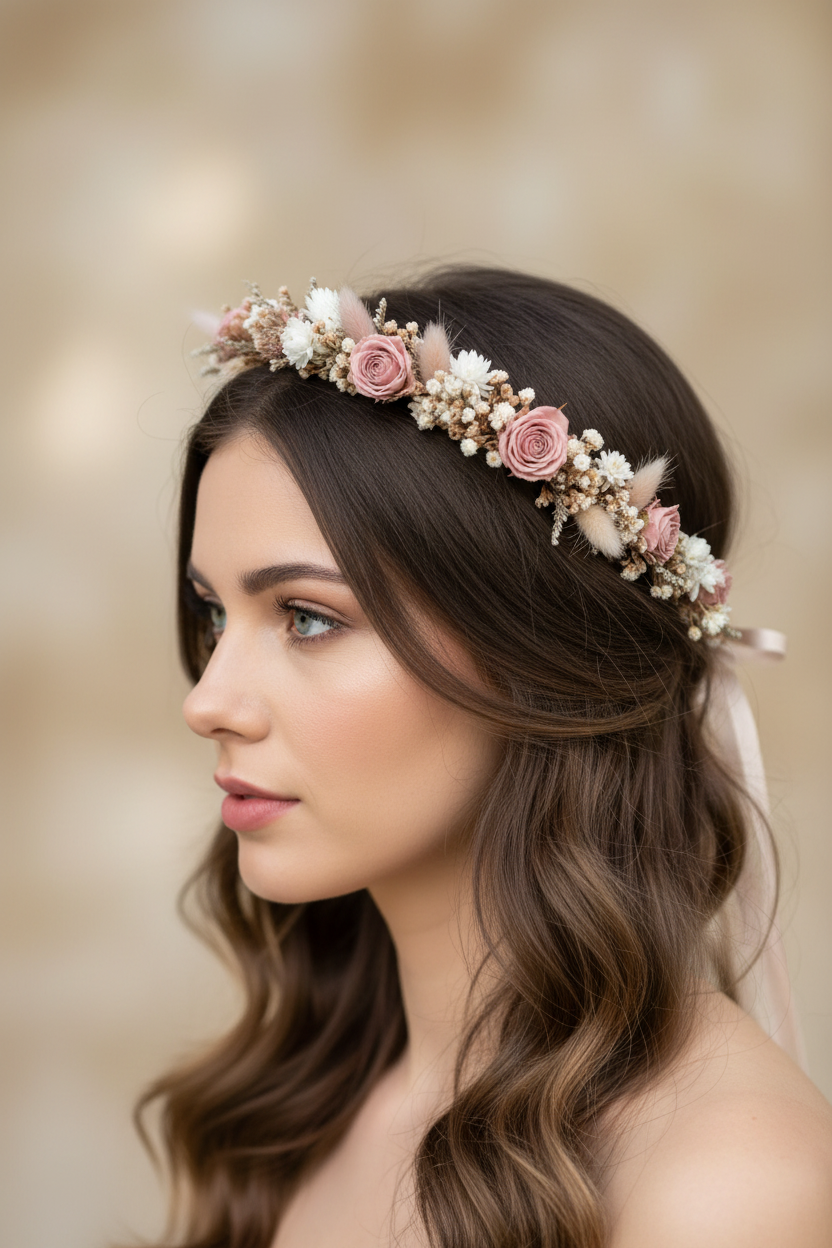 Corona di Fiori con Rose Stabilizzate Rosa