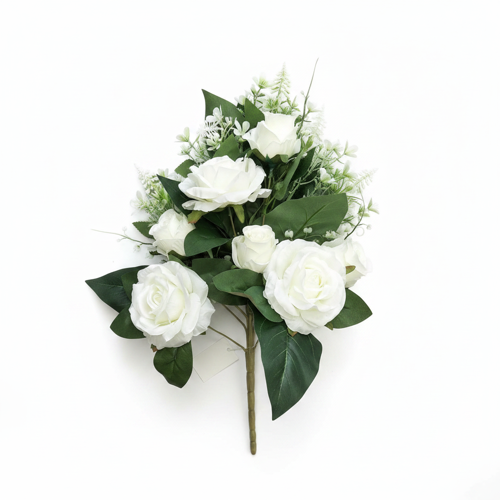 Mazzo misto rose e fiori bianchi artificiali